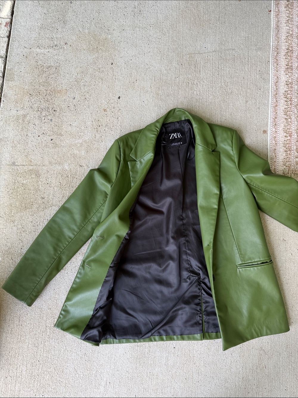 ZARA Olive Green Vegan Leather Blazer Size Medium - Picture 9 of 12